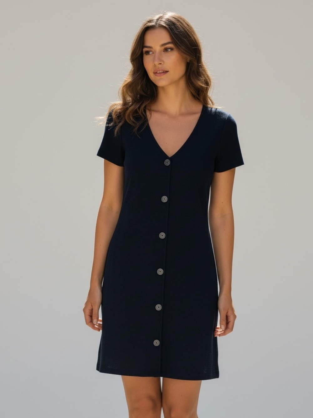 Cotton On | Black textured button down v-neck short sleeve casual mini d…